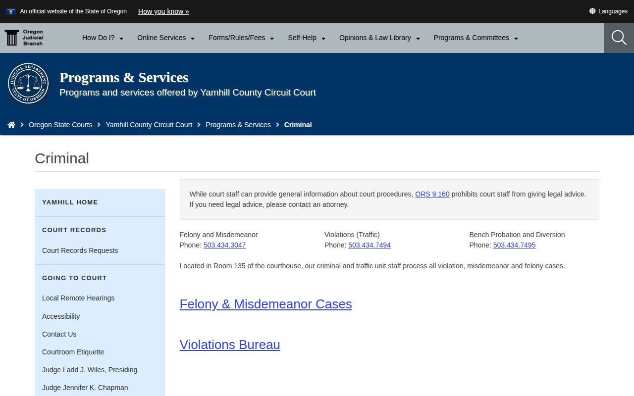 Yamhill County 72 hour release criminal case access