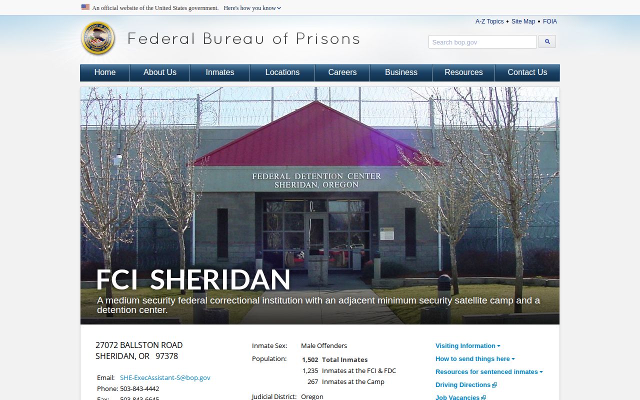 Federal Correctional Institution Sheridan federal release lookup source