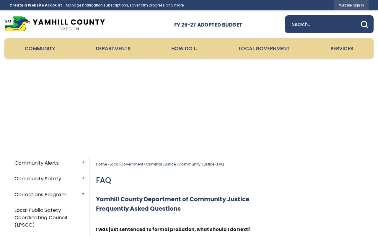 Yamhill County parole and probation reporting FAQ