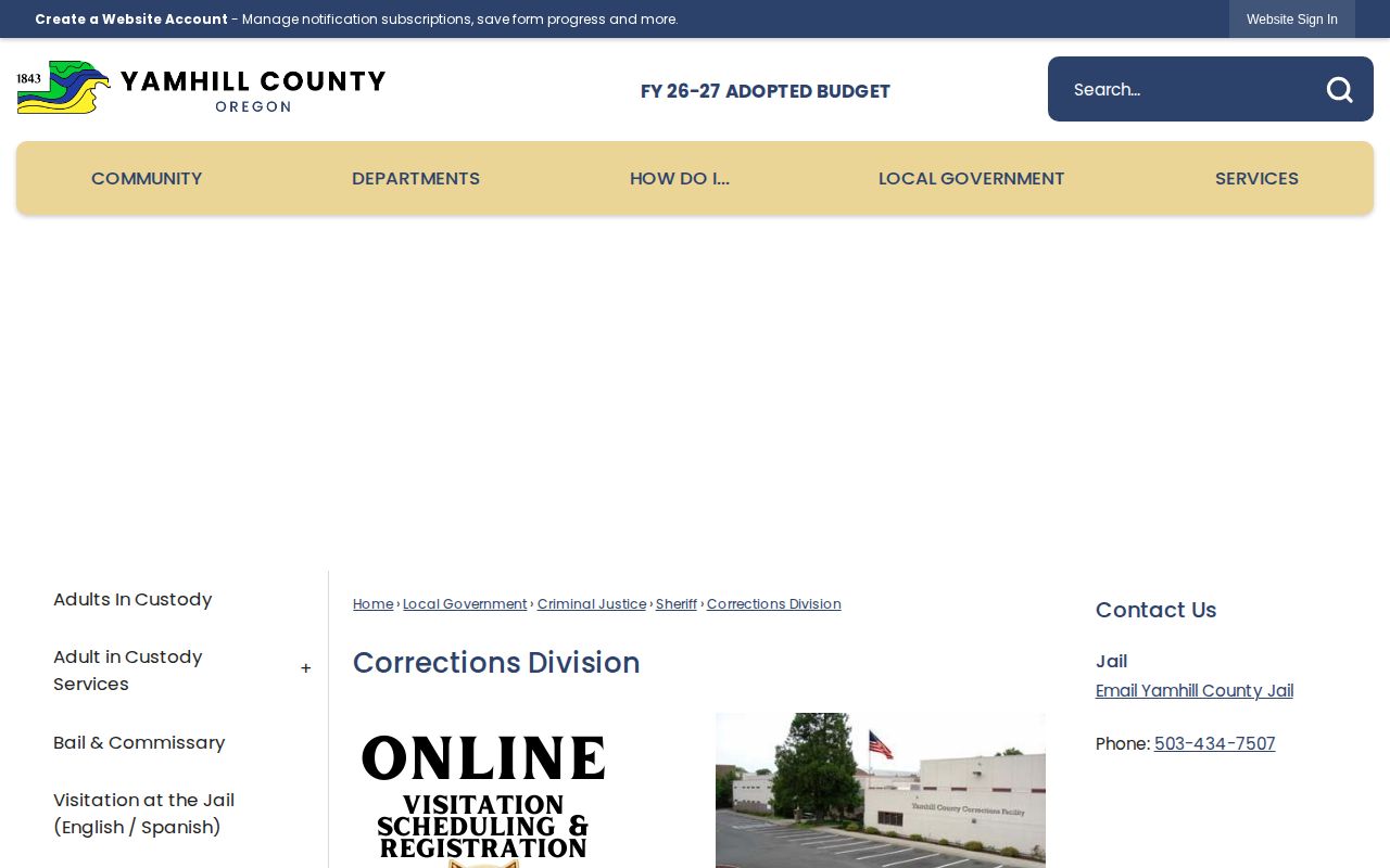 Yamhill County released inmate Corrections Division search source